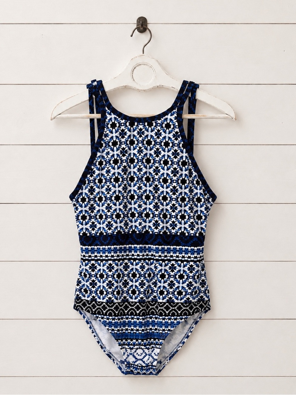 Tommy Bahama Blue and White Patterned One-Piece Swimsuit
